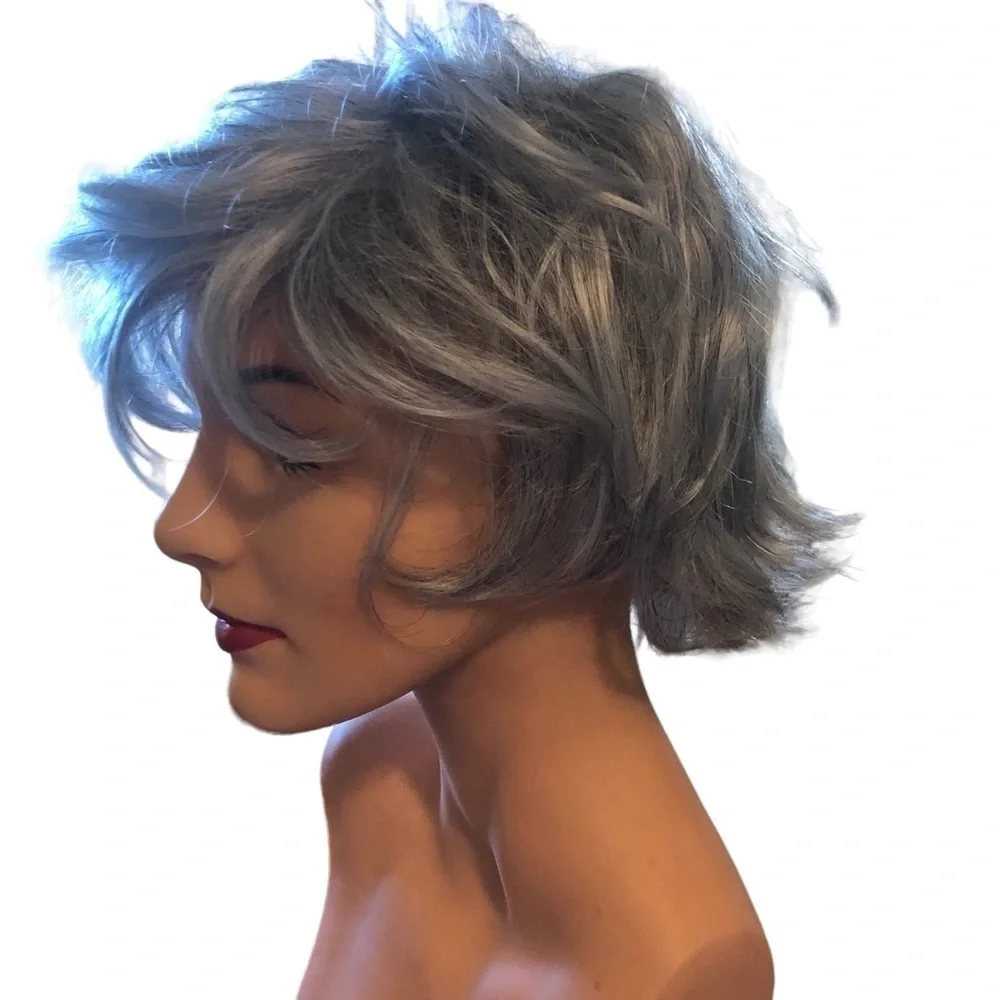Halloween Short Gray Layered Wig Synthetic Inner Adjustable Cap Costume Cosplay